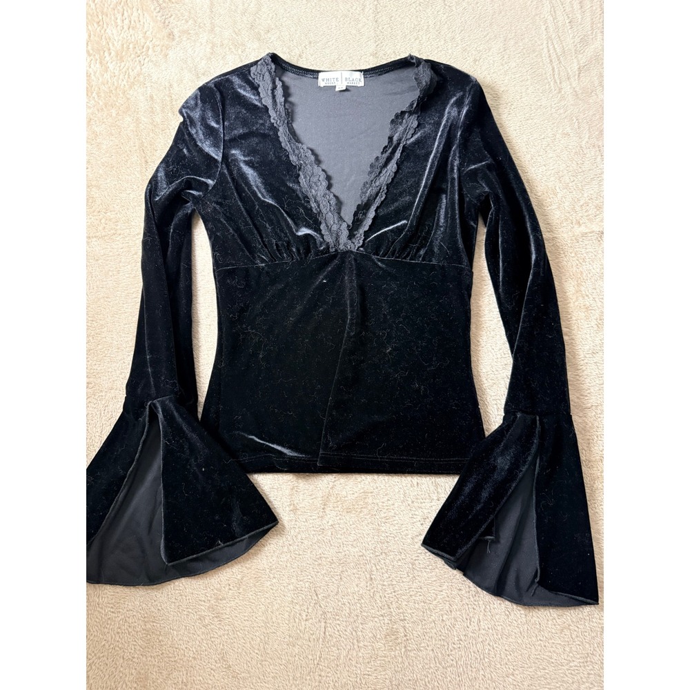 White House Black Market Velvet Lace Bell Sleeve Top XS Witchy Whimsigoth Femme